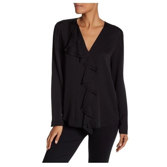 Theory Black Jastrid Modern Silk Ruffled sz Large - Picture 1 of 12